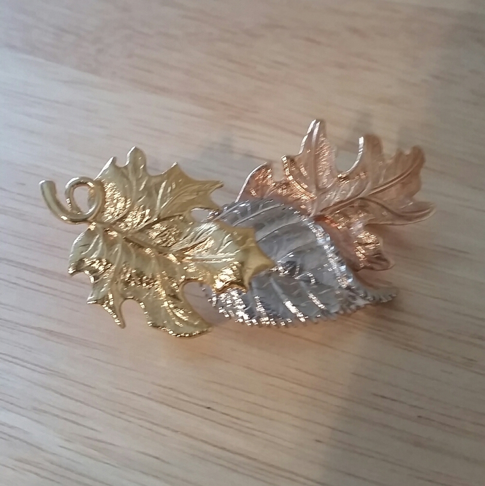 Silver, Gold, Rose gold leaf pin, brooch